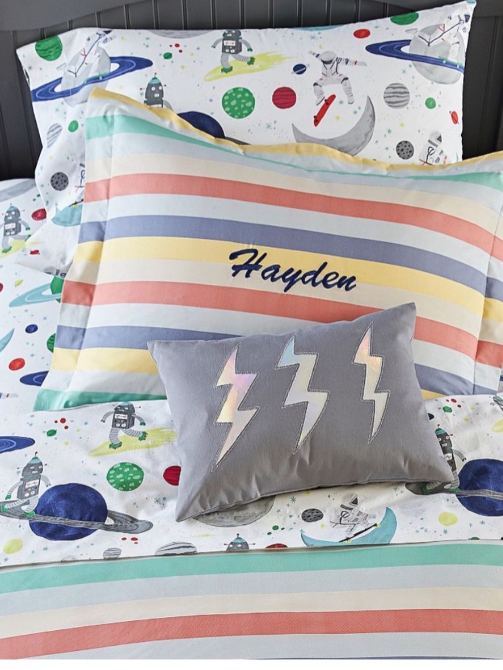 Pottery Barn Kids Twin size Space-Themed Bedding Set in White and Multicolor